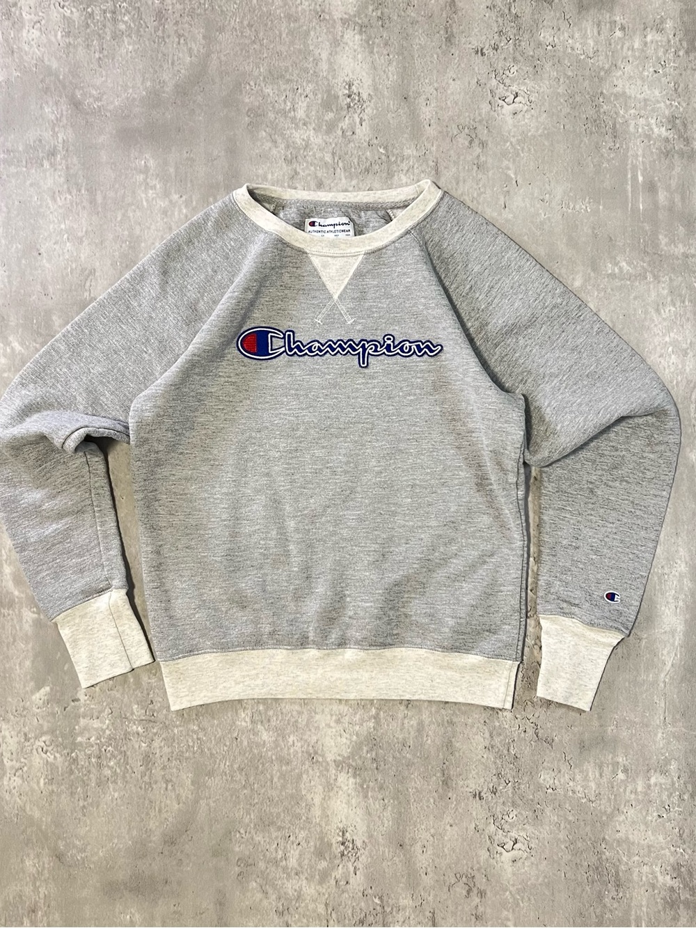 Champion Light Gray Crewneck Sweatshirt with Script Logo